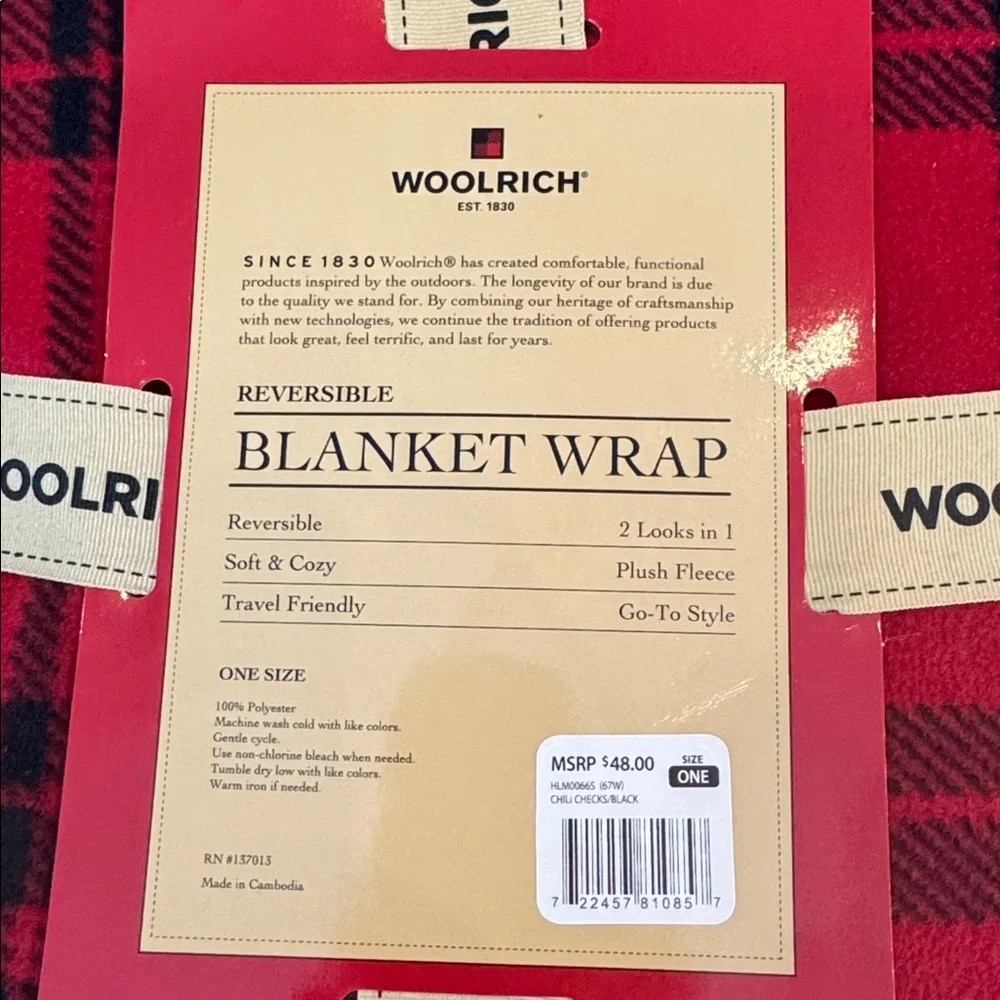 Woolrich Red and Black Checkered Blanket Wrap reversible new with‎ tags